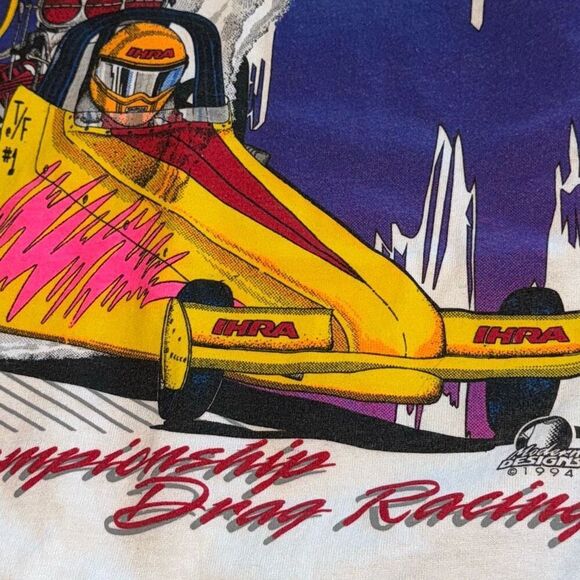Vintage 90’s Drag Racing Bright Graphic Single Stitch T-Shirt Size XL - Picture 7 of 15